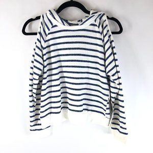 Nowadays Womens Sweatshirt Cold Shoulder Hooded Asymmetric Striped Blue White L